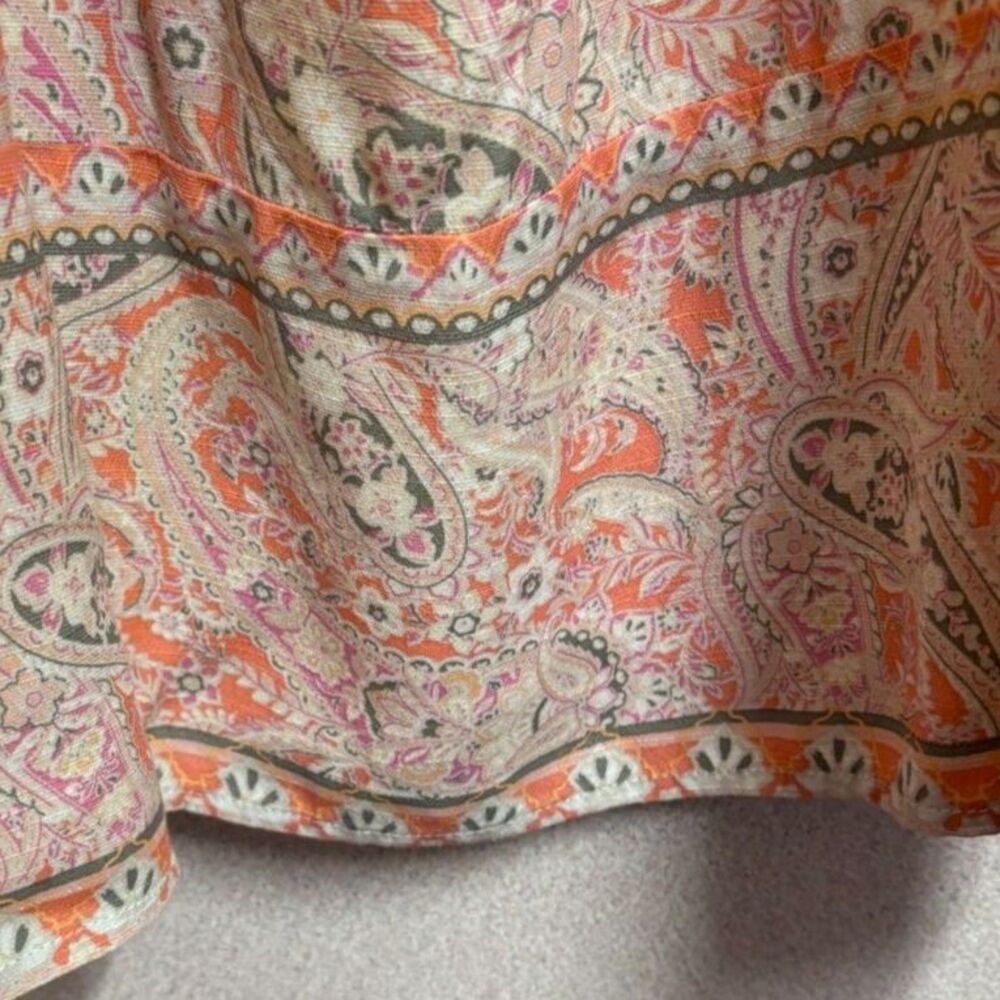 J.Jill Paisley Tiered Babydoll Midi Dress XL Boho Cottage Coastal Coral Pink - Picture 6 of 10